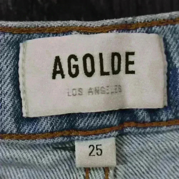 AGOLDE Merrel Straight Midwash Light Blue Raw Hem Jeans Women 25 - Picture 4 of 12